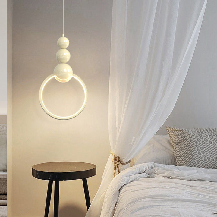 Contemporary Nordic Dome Round Circle Beads Aluminum Iron Lampshade LED Pendant Light For Bedroom