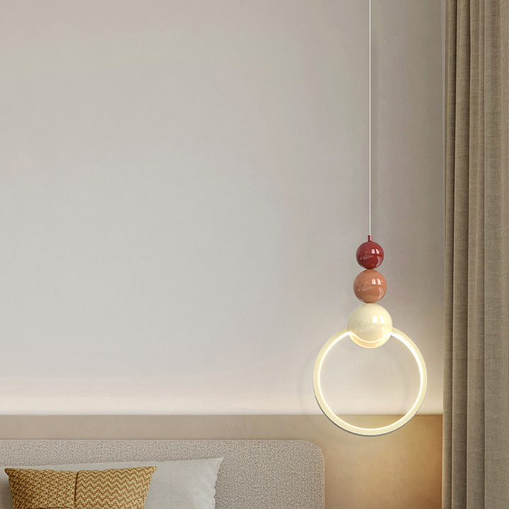 Contemporary Nordic Dome Round Circle Beads Aluminum Iron Lampshade LED Pendant Light For Bedroom