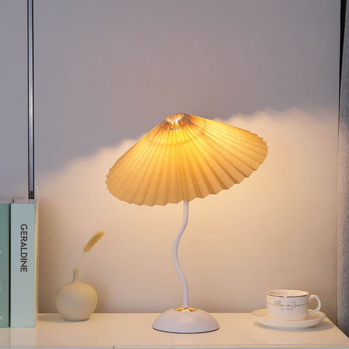 Contemporary Nordic Umbrella Fabric Lampshade Iron Base 1 - Light Table Lamp For Bedroom