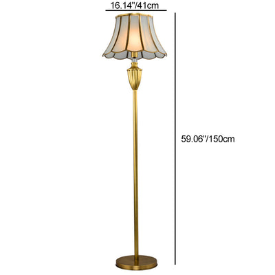 Lámpara de pie de vidrio de cobre completo con forma de sombrero europeo tradicional de 1 luz para sala de estar 