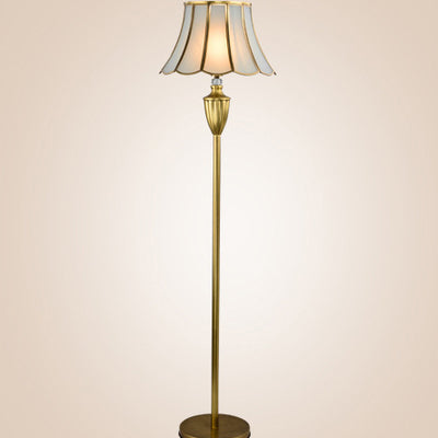 Lámpara de pie de vidrio de cobre completo con forma de sombrero europeo tradicional de 1 luz para sala de estar 