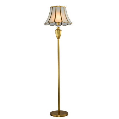 Lámpara de pie de vidrio de cobre completo con forma de sombrero europeo tradicional de 1 luz para sala de estar 