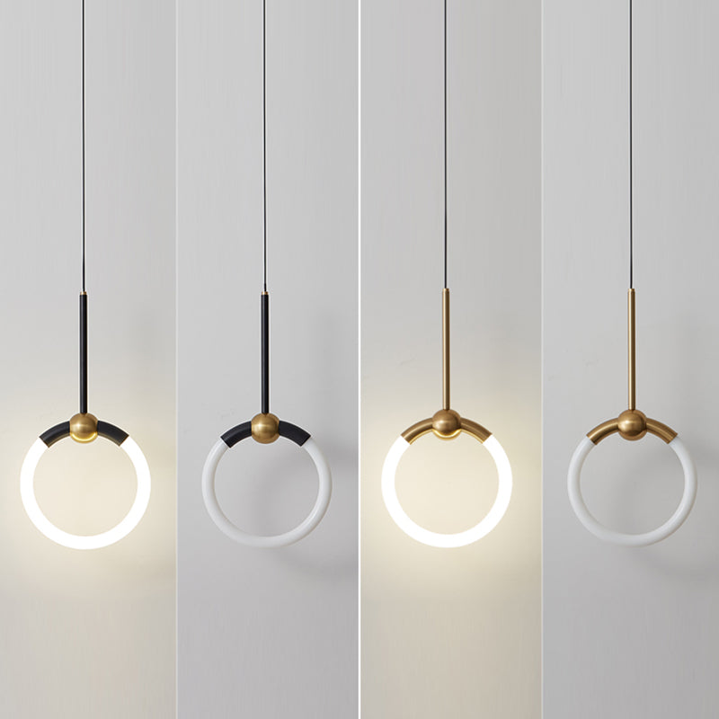 Dôme nordique contemporain rond cercle abat-jour en acrylique et fer lampe à suspension LED pour chambre 