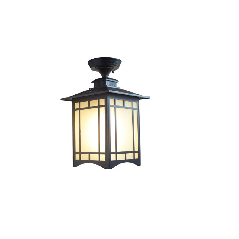Traditional Chinese Dome Square Cube Aluminum Iron Glass Waterproof 1 - Light Semi-Flush Mount Ceiling Light For Hallways