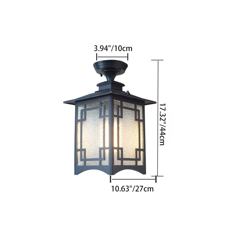 Traditional Chinese Dome Square Cube Aluminum Iron Glass Waterproof 1 - Light Semi-Flush Mount Ceiling Light For Hallways