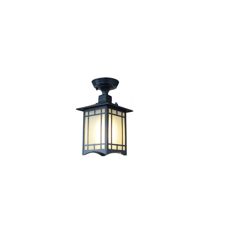 Traditional Chinese Dome Square Cube Aluminum Iron Glass Waterproof 1 - Light Semi-Flush Mount Ceiling Light For Hallways