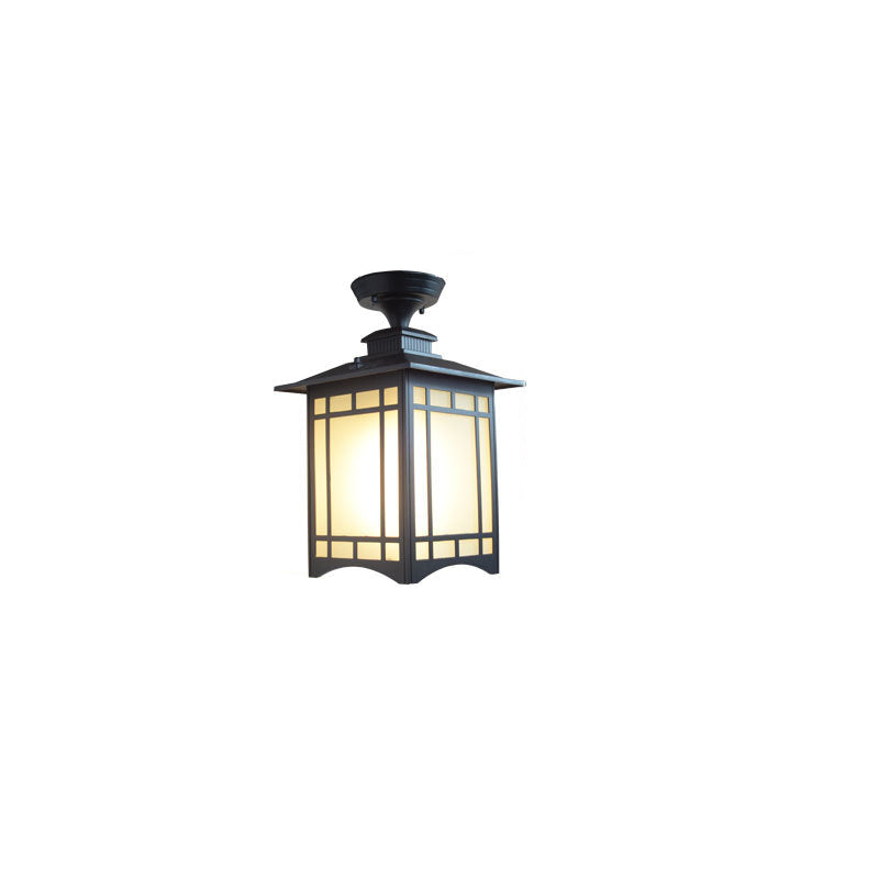 Traditional Chinese Dome Square Cube Aluminum Iron Glass Waterproof 1 - Light Semi-Flush Mount Ceiling Light For Hallways