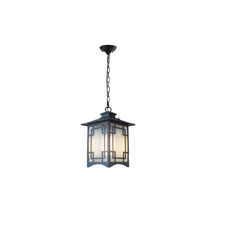 Traditional Chinese Dome Waterproof Square Cube Aluminum Iron Glass 1 - Light Pendant Light For Outdoor Patio