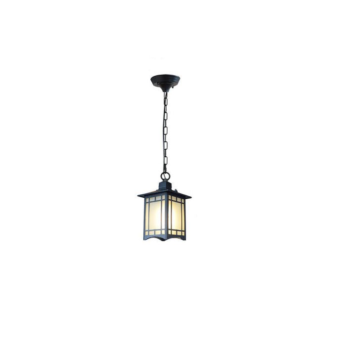 Traditional Chinese Dome Waterproof Square Cube Aluminum Iron Glass 1 - Light Pendant Light For Outdoor Patio