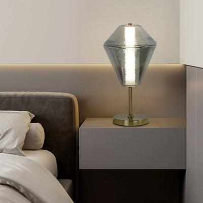 مصباح طاولة LED بقاعدة حديدية ومصباح زجاجي على شكل مكعب معاصر لغرفة النوم 