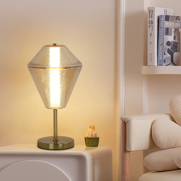 Contemporary Nordic Rhombus Cube Glass Lampshade Iron Base LED Table Lamp For Bedroom