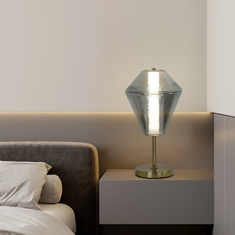 Contemporary Nordic Rhombus Cube Glass Lampshade Iron Base LED Table Lamp For Bedroom