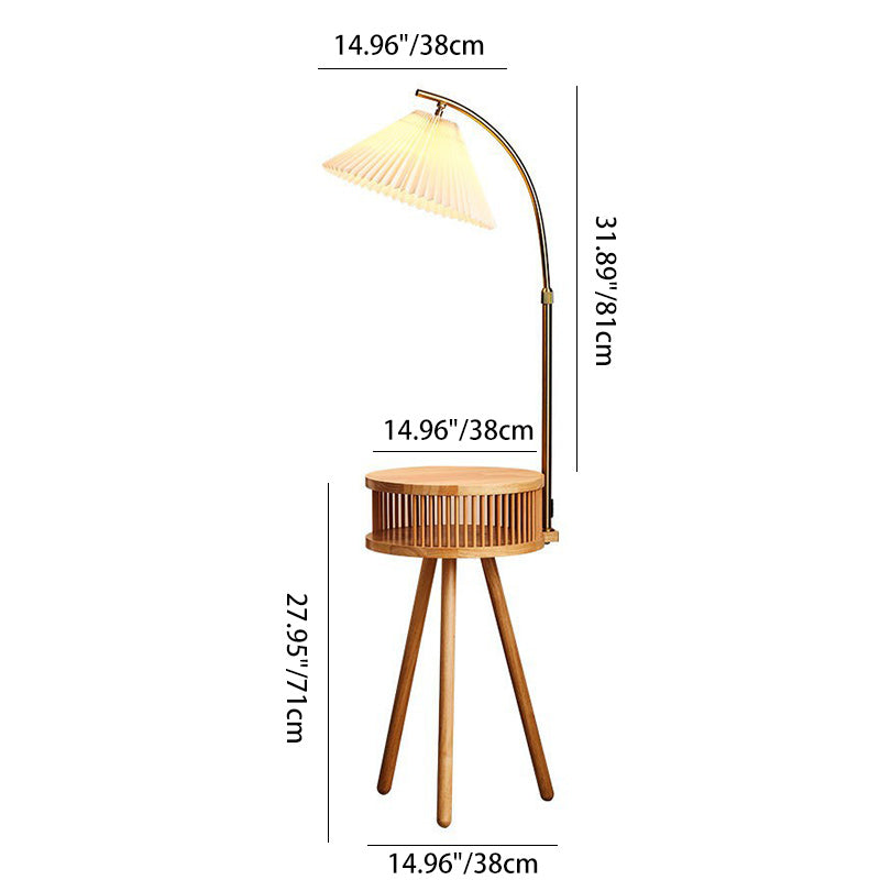 Contemporary Nordic Solid Wood Table Umbrella Fabric Lampshade Hardware 1 - Light Standing Floor Lamp For Living Room