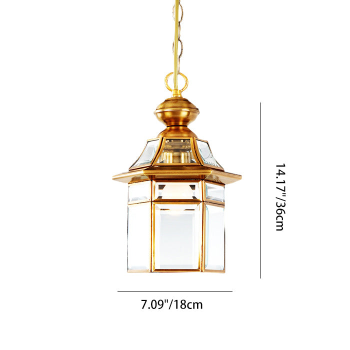 Forma tradicional de casa con cúpula europea Pantalla de lámpara de vidrio de cobre 1 - Luz colgante para sala de estar 