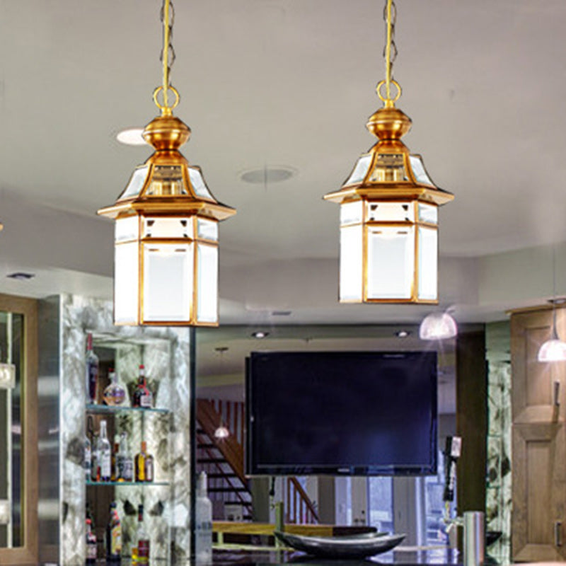 Forma tradicional de casa con cúpula europea Pantalla de lámpara de vidrio de cobre 1 - Luz colgante para sala de estar 