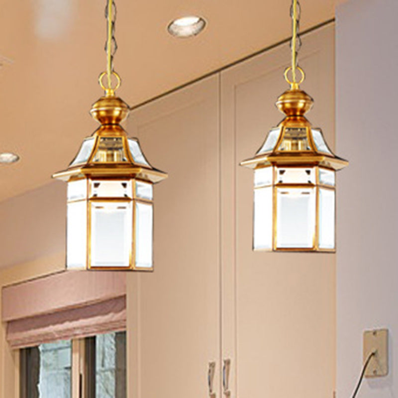 Forma tradicional de casa con cúpula europea Pantalla de lámpara de vidrio de cobre 1 - Luz colgante para sala de estar 