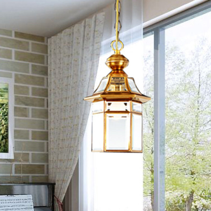 Forma tradicional de casa con cúpula europea Pantalla de lámpara de vidrio de cobre 1 - Luz colgante para sala de estar 