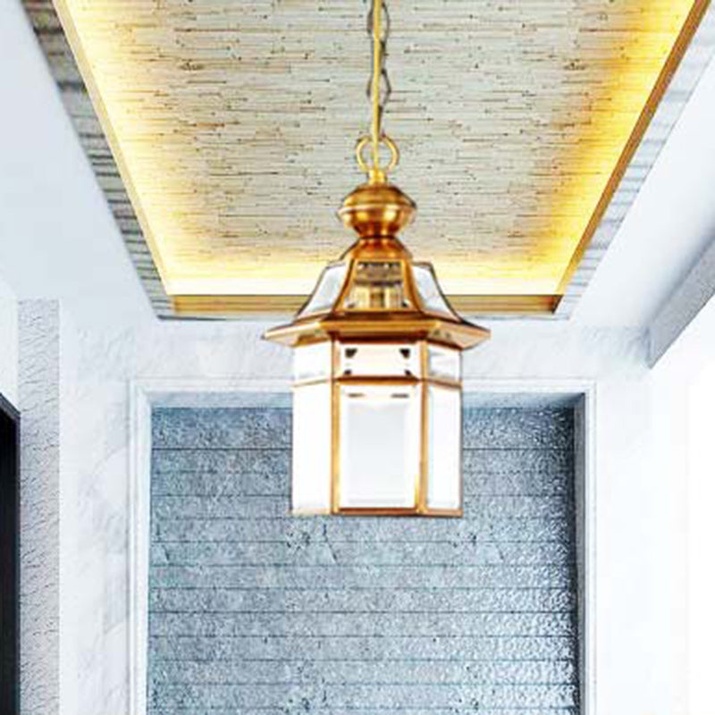Forma tradicional de casa con cúpula europea Pantalla de lámpara de vidrio de cobre 1 - Luz colgante para sala de estar 
