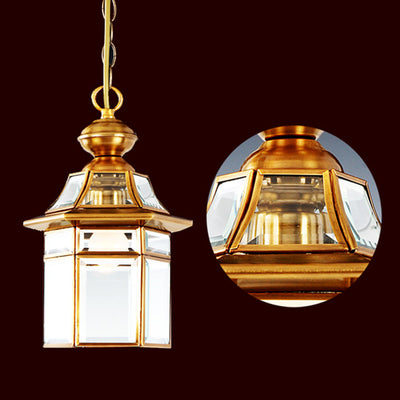 Forma tradicional de casa con cúpula europea Pantalla de lámpara de vidrio de cobre 1 - Luz colgante para sala de estar 