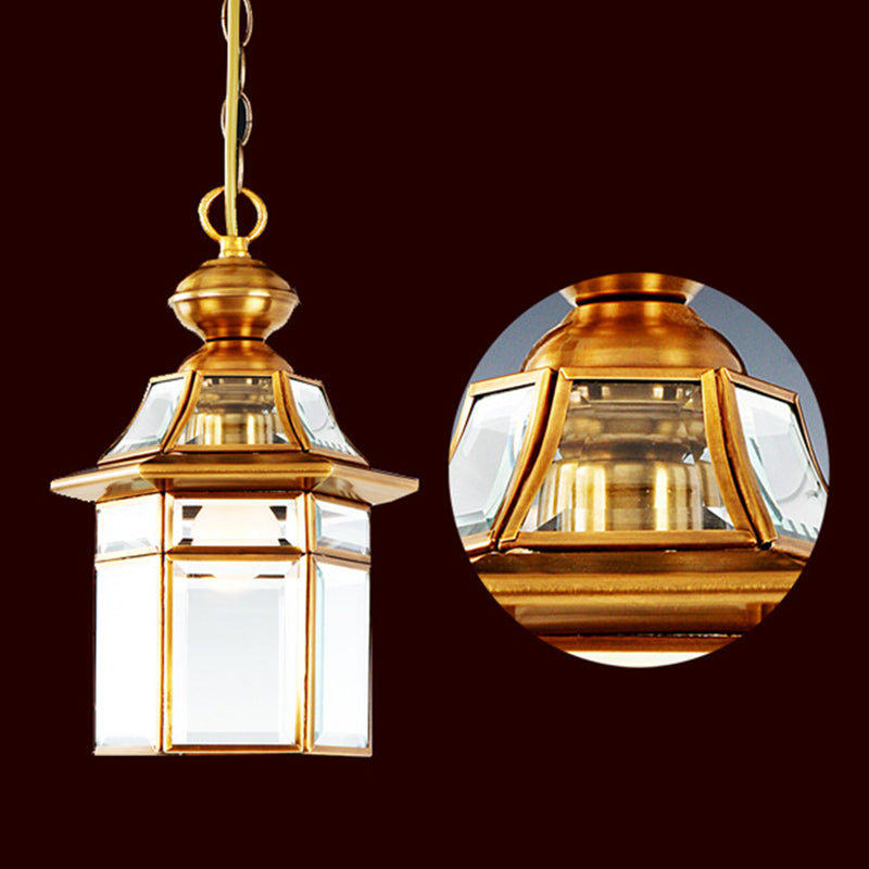 Forma tradicional de casa con cúpula europea Pantalla de lámpara de vidrio de cobre 1 - Luz colgante para sala de estar 