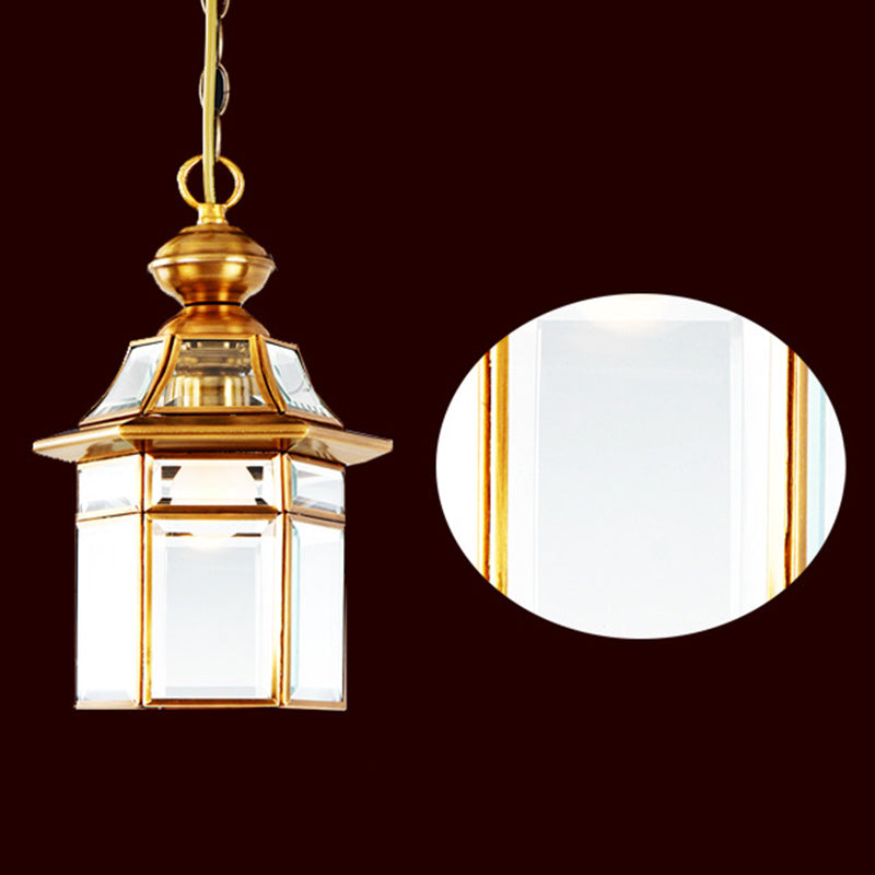 Forma tradicional de casa con cúpula europea Pantalla de lámpara de vidrio de cobre 1 - Luz colgante para sala de estar 
