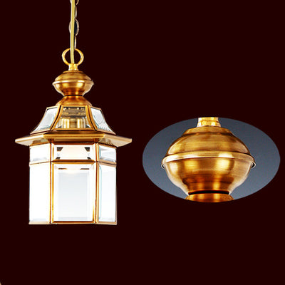 Forma tradicional de casa con cúpula europea Pantalla de lámpara de vidrio de cobre 1 - Luz colgante para sala de estar 