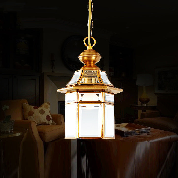 Forma tradicional de casa con cúpula europea Pantalla de lámpara de vidrio de cobre 1 - Luz colgante para sala de estar 