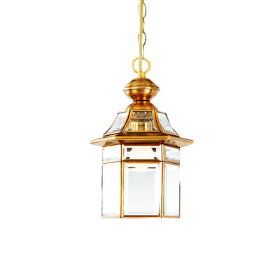 Forma tradicional de casa con cúpula europea Pantalla de lámpara de vidrio de cobre 1 - Luz colgante para sala de estar 