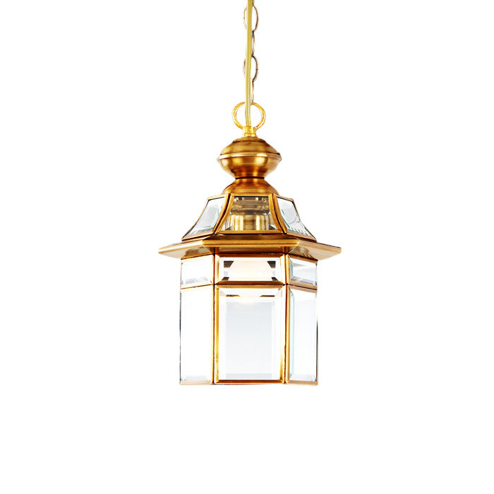 Forma tradicional de casa con cúpula europea Pantalla de lámpara de vidrio de cobre 1 - Luz colgante para sala de estar 