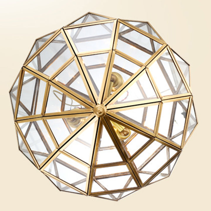 Traditioneller europäischer Rhombus-Diamant-Würfel Messing-Glas-Lampenschirm 3 - Licht Pendelleuchte für Wohnzimmer 