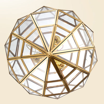 Pantalla de lámpara de vidrio de latón en forma de cubo de diamante rombo tradicional europeo 3 - Luz colgante para sala de estar 