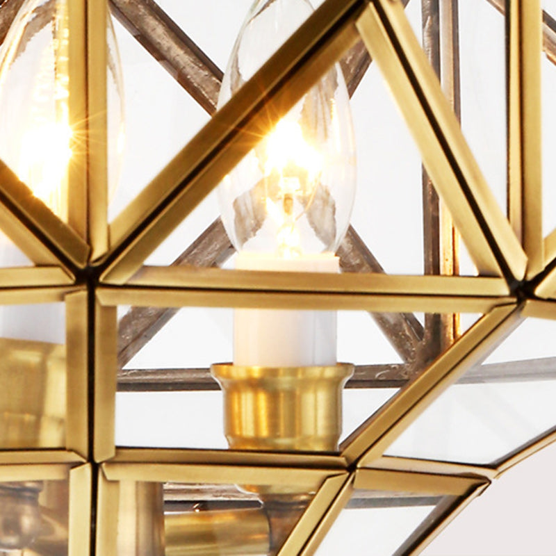 Traditioneller europäischer Rhombus-Diamant-Würfel Messing-Glas-Lampenschirm 3 - Licht Pendelleuchte für Wohnzimmer 