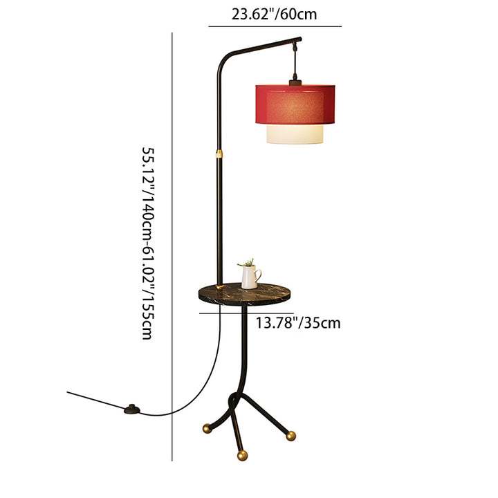 Lampe de sol contemporaine nordique avec base en fer, abat-jour en tissu rond en marbre, 1 lumière pour salon 