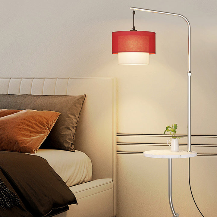 Lampe de sol contemporaine nordique avec base en fer, abat-jour en tissu rond en marbre, 1 lumière pour salon 