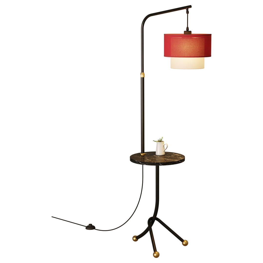 Lampe de sol contemporaine nordique avec base en fer, abat-jour en tissu rond en marbre, 1 lumière pour salon 