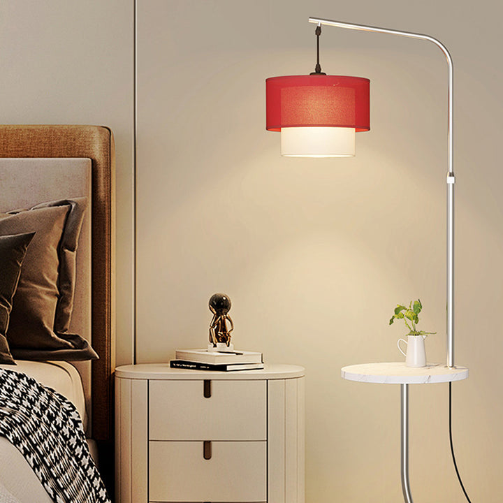 Lampe de sol contemporaine nordique avec base en fer, abat-jour en tissu rond en marbre, 1 lumière pour salon 