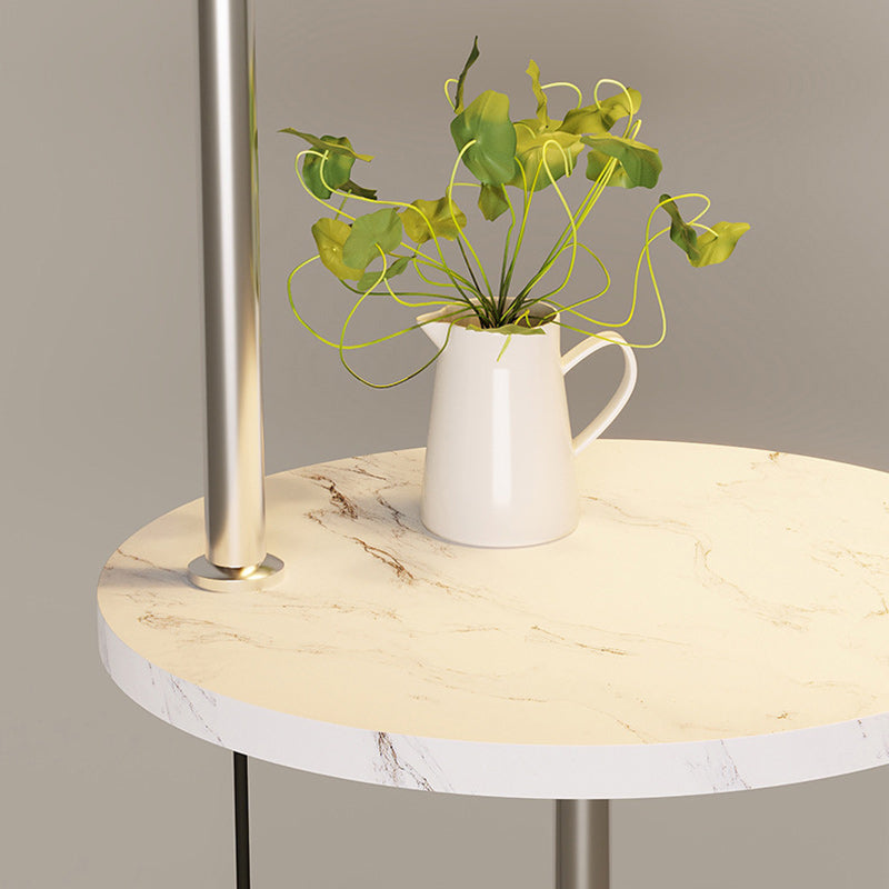 Lampe de sol contemporaine nordique avec base en fer, abat-jour en tissu rond en marbre, 1 lumière pour salon 