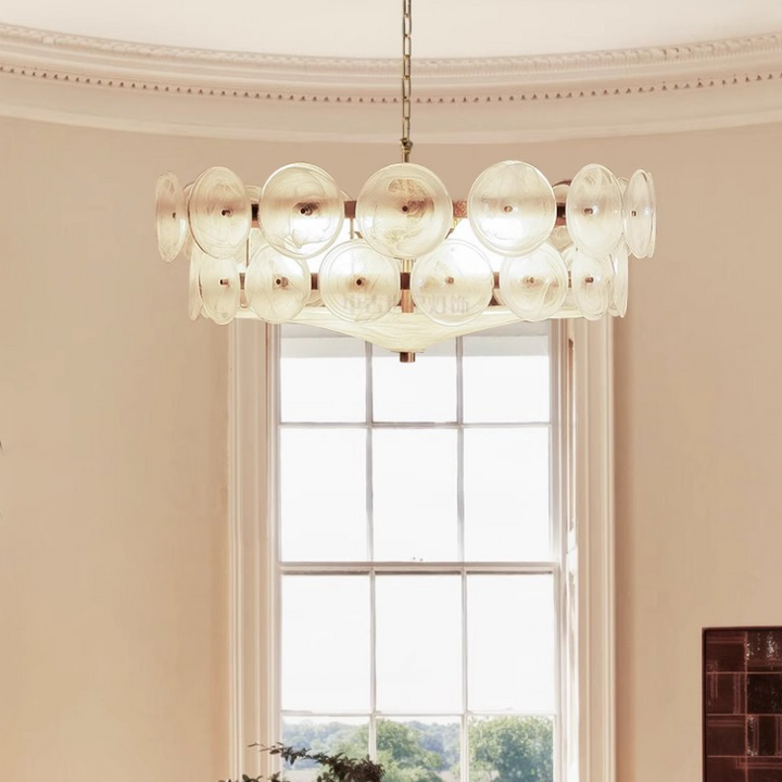 Dôme traditionnel français Rond Cercle Fer Verre 8/10 - Lustre à Lumières pour Salon 