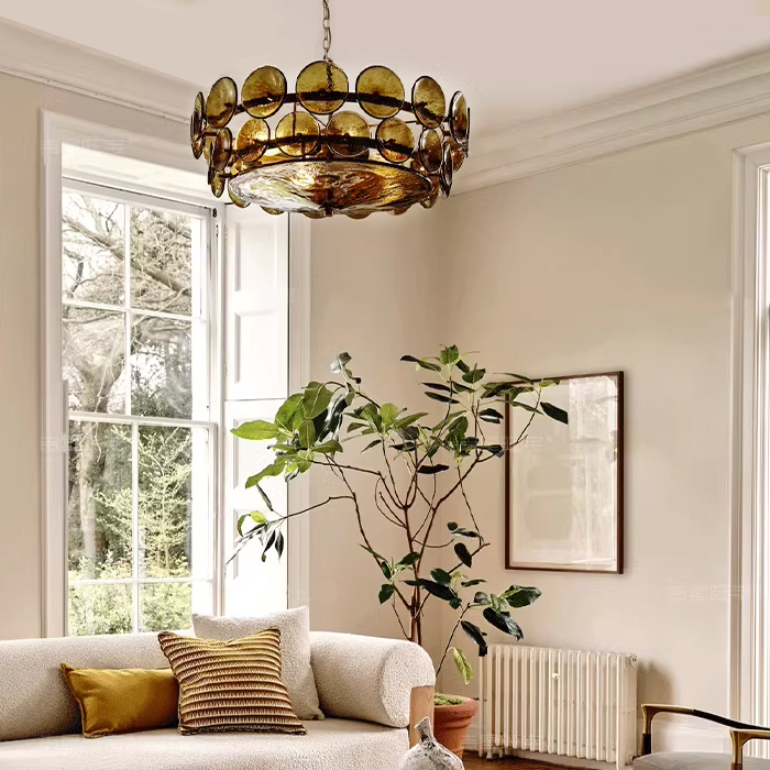 Dôme traditionnel français Rond Cercle Fer Verre 8/10 - Lustre à Lumières pour Salon 