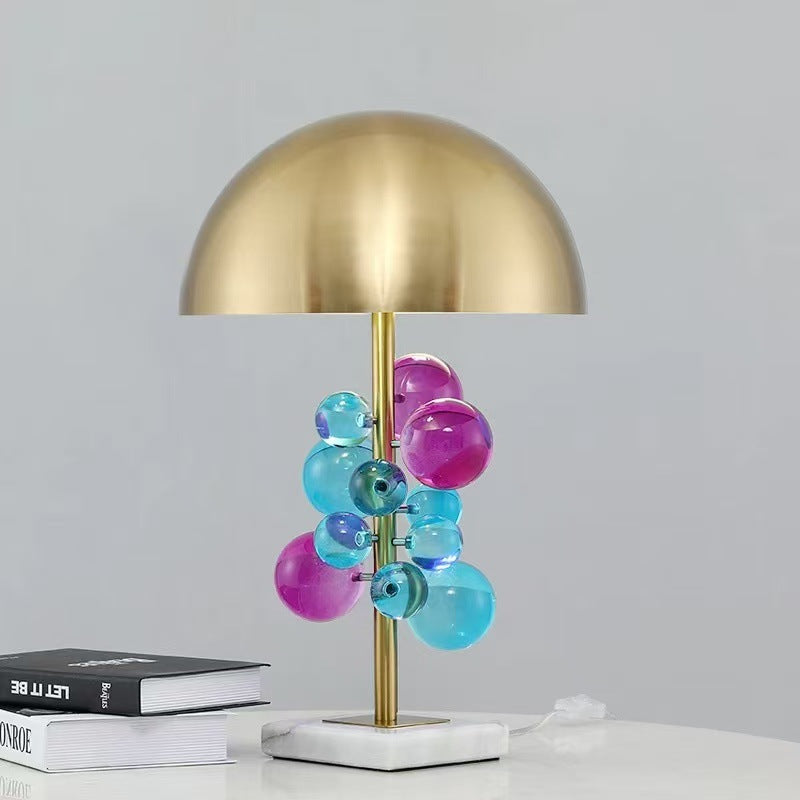 Modern Luxury Crystal Orb Semicircle Lampshade Hardware Marble 1 - Light Table Lamp For Bedroom