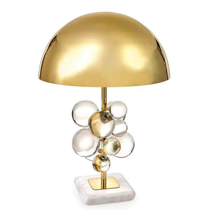 Modern Luxury Crystal Orb Semicircle Lampshade Hardware Marble 1 - Light Table Lamp For Bedroom