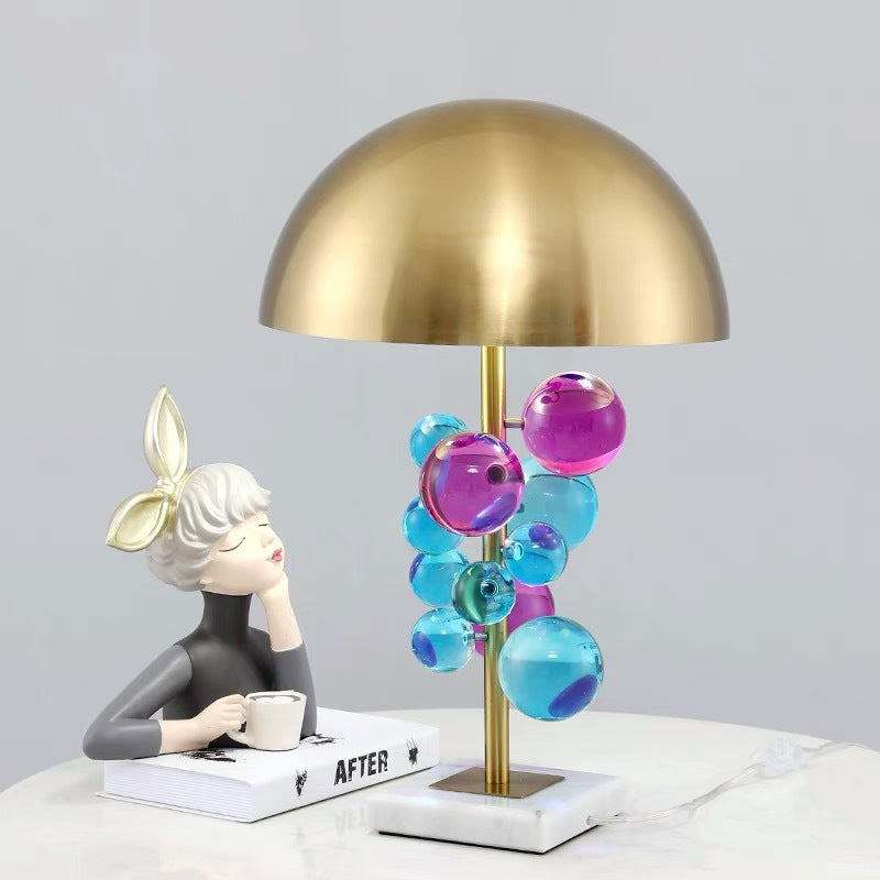 Modern Luxury Crystal Orb Semicircle Lampshade Hardware Marble 1 - Light Table Lamp For Bedroom