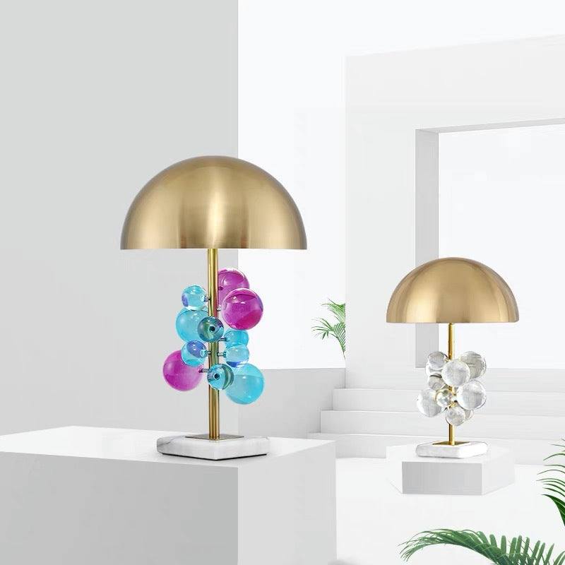 Modern Luxury Crystal Orb Semicircle Lampshade Hardware Marble 1 - Light Table Lamp For Bedroom