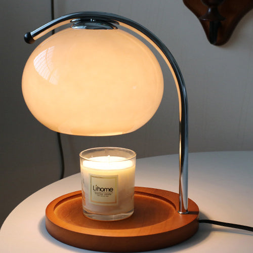 Contemporary Nordic Hemispherical Glass Lampshade Round Solid Wood Base Lampshade Iron 1 - Light Melting Wax Table Lamp For Bedroom