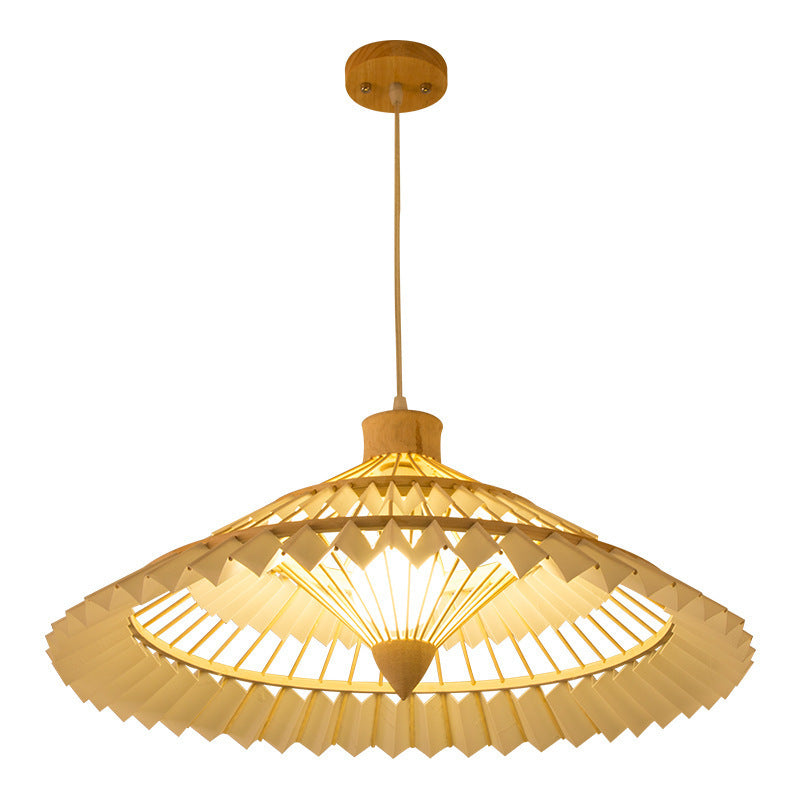 Traditional Japanese Dome Umbrella Shape Bamboo Parchment Weaving 1 - Light Chandelier For Dining Room