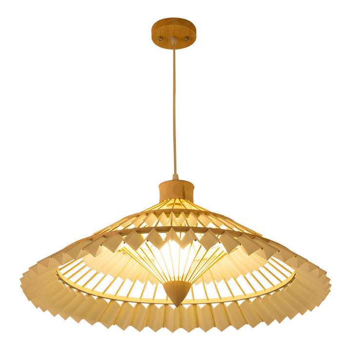 Traditional Japanese Dome Umbrella Shape Bamboo Parchment Weaving 1 - Light Chandelier For Dining Room