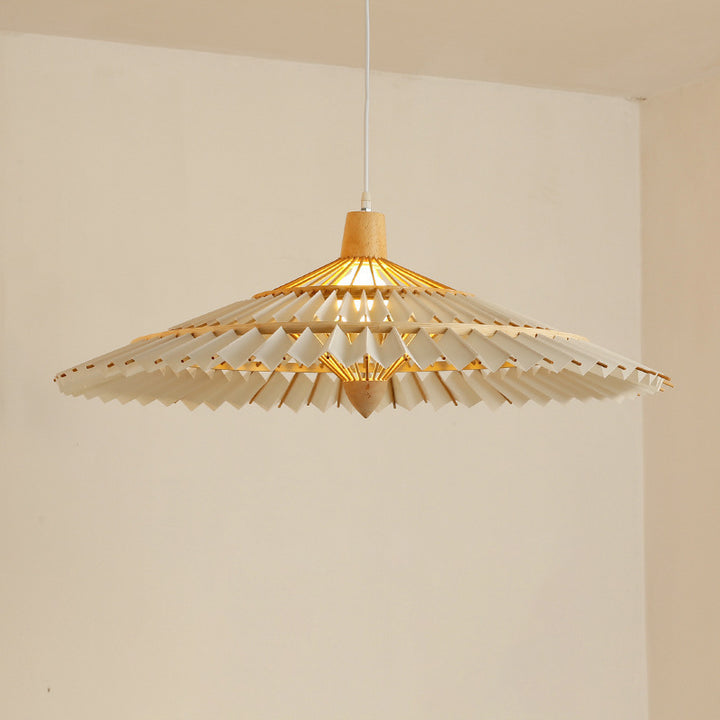 Traditional Japanese Dome Umbrella Shape Bamboo Parchment Weaving 1 - Light Chandelier For Dining Room