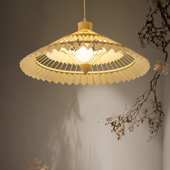 Traditional Japanese Dome Umbrella Shape Bamboo Parchment Weaving 1 - Light Chandelier For Dining Room