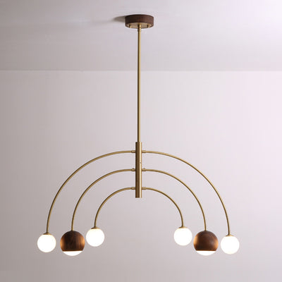 Contemporary Scandinavian Dome Semicircular Arc Orbs Walnut Ash Copper 6 - Light Chandelier For Dining Room