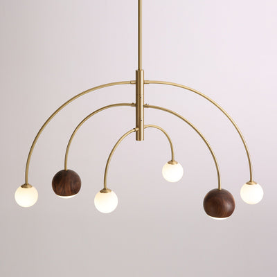 Contemporary Scandinavian Dome Semicircular Arc Orbs Walnut Ash Copper 6 - Light Chandelier For Dining Room